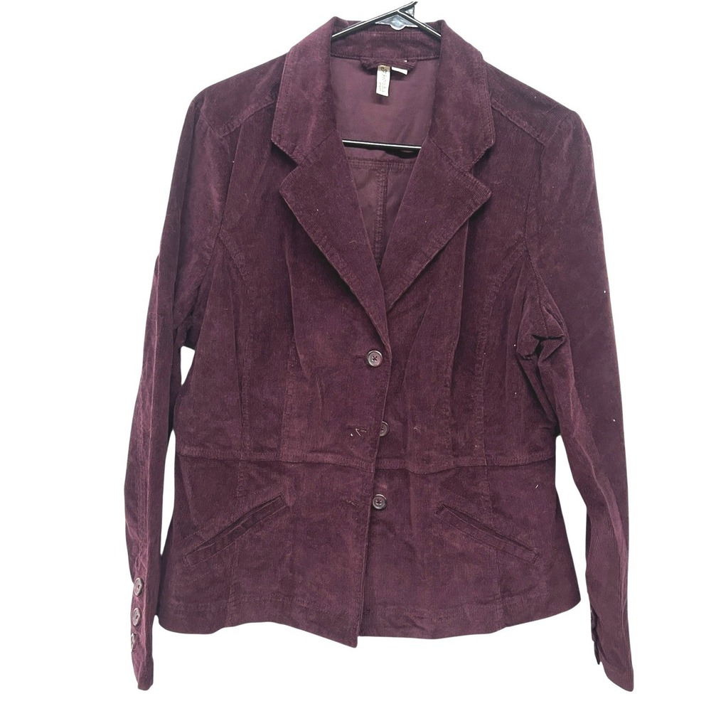 Corduroy Blazer L Tailored Button Front Burgundy Soft Utility Minimalist Retro